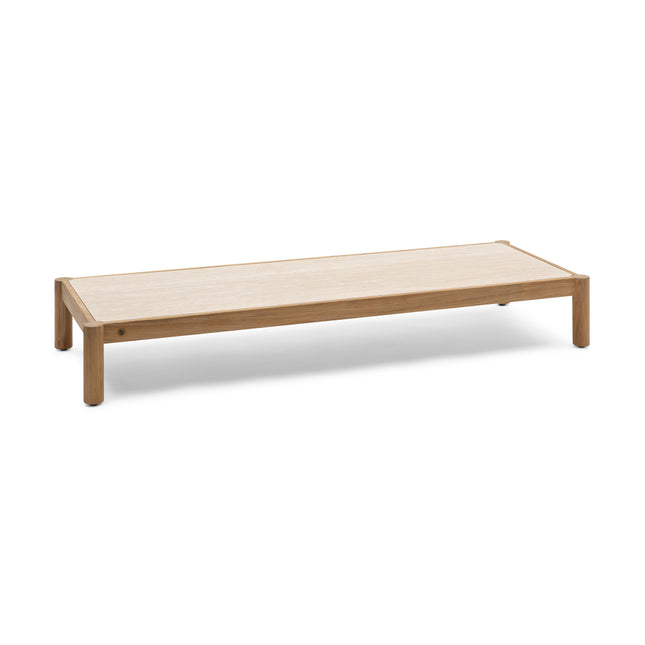 Piloti  salon tafel met travertine blad