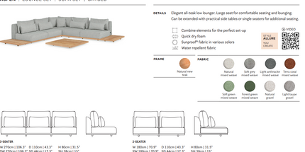 SUNS tuinmeubelen Aspen Loungeset |SVLK teak| Hoekopstelling klein