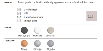 SUNS tuinmeubelen Grado | Tuintafel | Teak blad | Camel Sand Frame