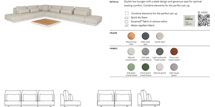 SUNS tuinmeubelen Kota Loungeset | Kleine Hoekopstelling | Camel Sand Frame