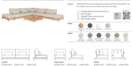 SUNS tuinmeubelen Portofino | Single Chaise Longue | Daybed | Camel Sand Frame