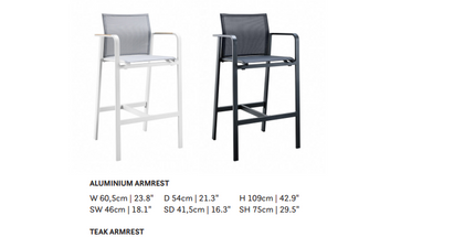 SUNS tuinmeubelen Tutti | Bar Stoel | Teak Armrests | Camel Sand Frame