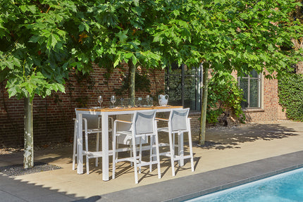 SUNS tuinmeubelen Tutti| Bar Stoel | Teak Armrests | Matt White Frame